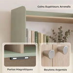 Bibliothèque à 5 niveaux, meuble de rangement, étagère à livres avec 2 portes, 60 x 30 x 161,2 cm vert et bois naturel