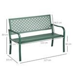Banc de jardin banc extérieur jardin en acier avec dossier à motif floral pour 2 personnes 127 x 63 x 83 cm vert foncé