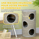 Tonneau à gratter pour chat, tour à griffer en sisal à 3 niveaux recouvert de peluche, Ø 38 x 70 cm, gris