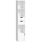 Bibliothèque étagère de rangement avec porte, 2 tiroirs, compartiments ouverts et étagère réglable, 30x24x158cm, blanc