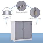 Meuble salle de bain sous lavabo - meuble sous-vasque - placard 2 portes avec étagère - dim. 60L x 30l x 60H cm - en bois gris blanc