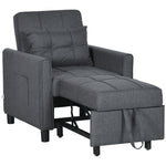 Fauteuil convertible 1 place 3 en 1 dossier réglable en 3 positions oreiller inclus 2 poches latérales 69x82x85cm gris