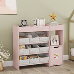 Meuble rangement enfant étagère de rangement pour jouets enfants avec 9 tiroirs en tissu et placard, rose