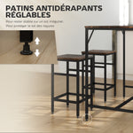 Ensemble table de bar industriel + 4 tabourets repose-pieds en bois couleur chêne cadre en métal noir
