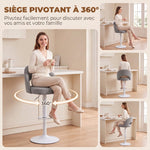 Lot de 2 Tabourets de Bar, Chaises de Bar Réglables en Hauteur, Assise Rembourrée en Chenille, Pivotant 360°, Gris