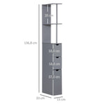 Meuble colonne salle de bain armoire de salle de bain avec tiroirs étagères ouvertes placard 15 x 33 x 136,8 cm gris