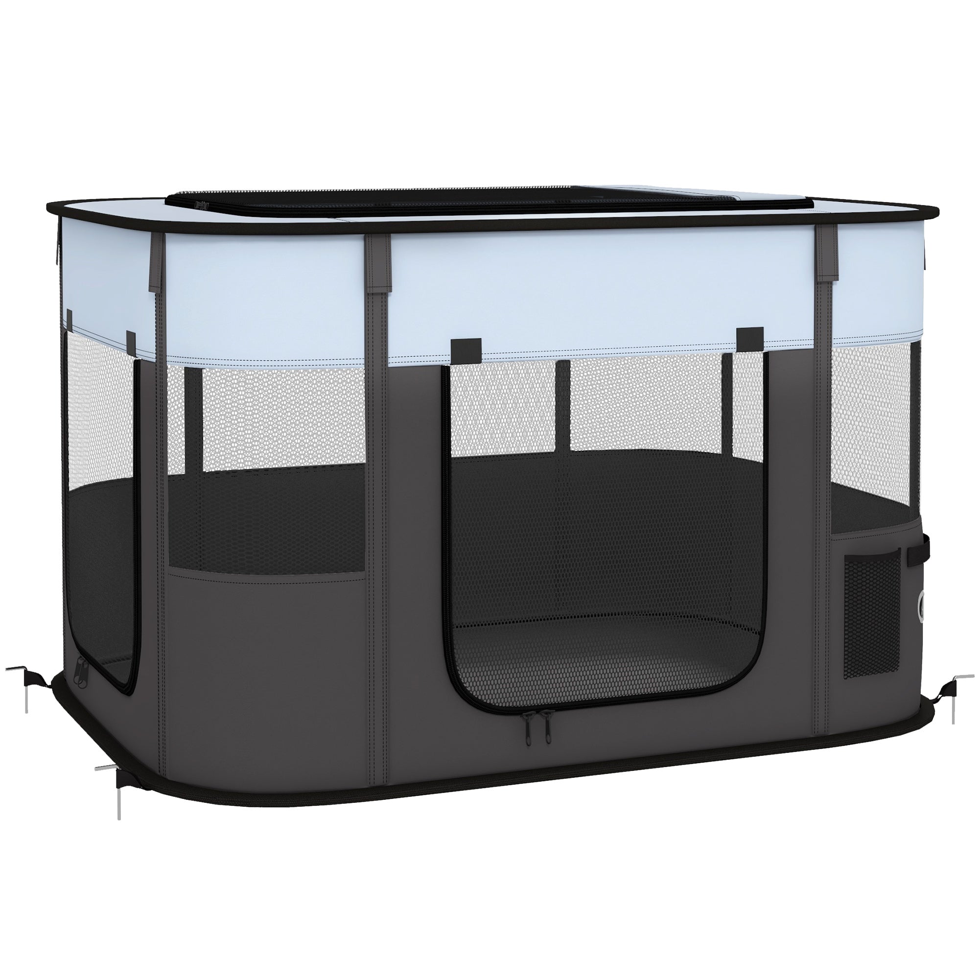 Opvouwbare honden- en kattenren voor kleine dieren van Oxford-stof met opbergruimte 94 x 74 x 60 cm grijs en zwart