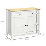 Commode meuble de rangement 2 portes avec étagère réglable en hauteur 2 tiroirs 100 x 40 x 85 cm blanc et aspect bois
