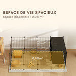 Enclos pour petits animaux, cage à lapin modulable 31 panneaux avec niches surélevées, en acier, 140x70x52cm, noir