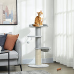 Arbre à chat tonneau à gratter pour chats griffoir en sisal, hamac, plateforme, balle jouet, Ø 48 x 103,5 cm, gris clair