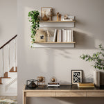 Lot de 2 étagères murales de 80 cm, étagères flottantes pour salon, entrée, chambre et cuisine, blanc et bois naturel
