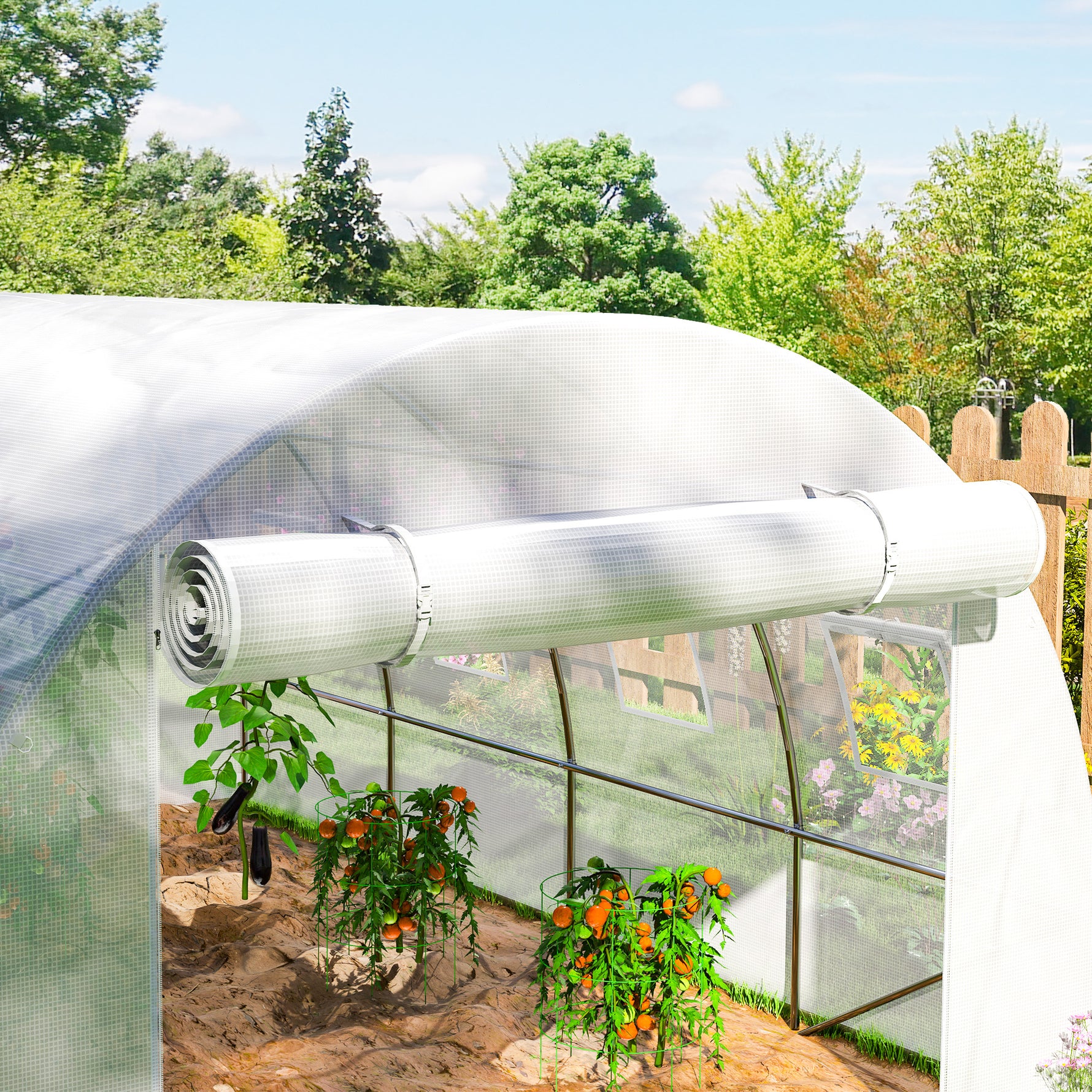 Bâche de rechange serre tunnel 12 m² 4 x 3 x 2 m PE anti-UV imperméable 8 fenêtres + porte enroulable zippée blanc