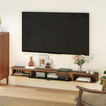 Meuble TV Suspendu, Meuble Télé pour Téléviseur jusqu'à 75 Pouces, Tiroir Rabattable, 2 Étagères, 180x24x16cm, Noyer