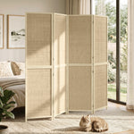 Paravent Interieur en Bambou 4 Panneaux 180x180cm, Séparateur de Pièce Pliable et Portable, Style Bohème, Bois Naturel