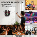 Cible Jeu de flechettes électronique Professionnel 27 jeux 243 variations - Fléchettes pour 1 à 16 joueurs, 6 fléchettes et 24 pointes souples, convient pour les fêtes et les soirées de jeu