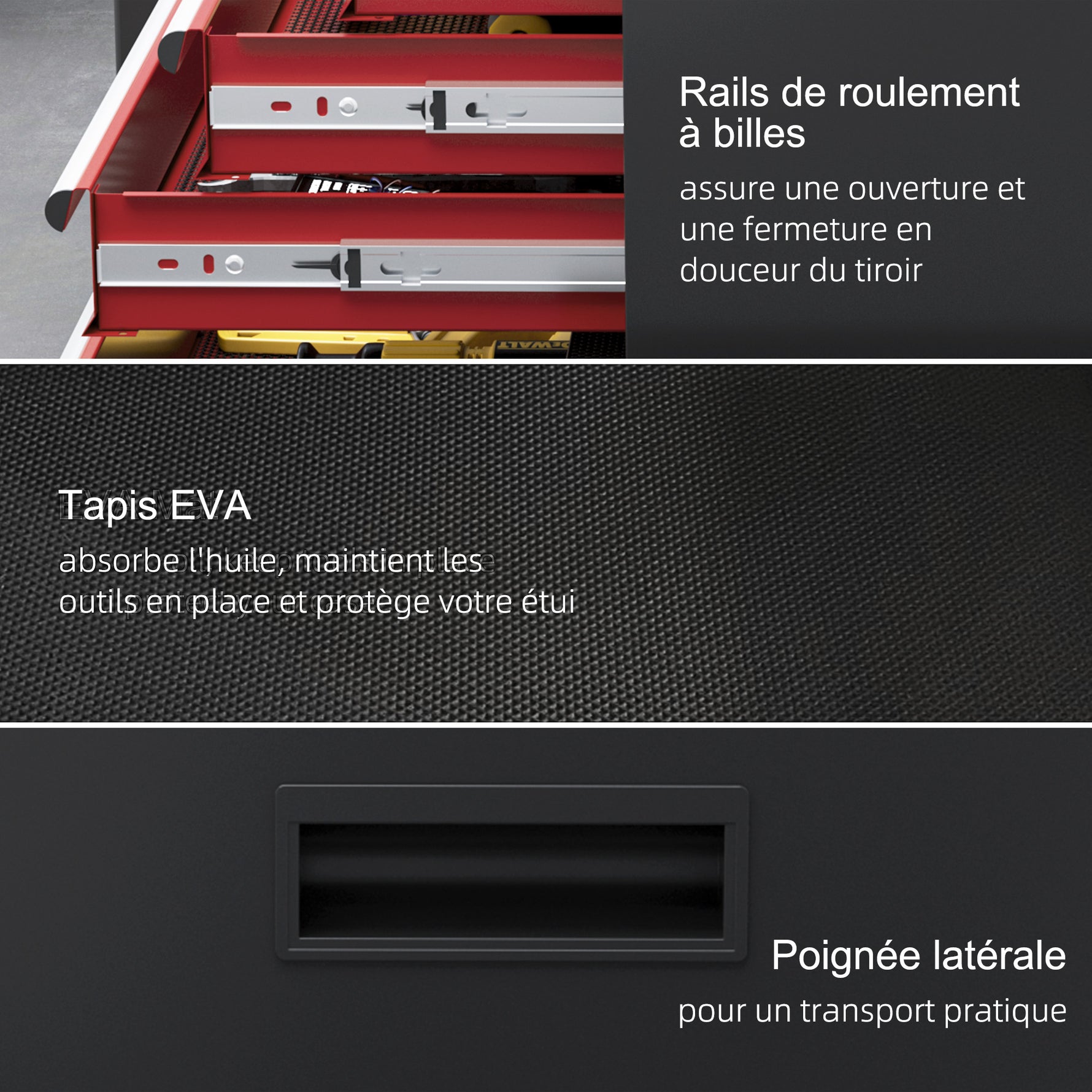Armoire à outils verrouillable sur roulettes avec 5 tiroirs et armoire, sur roulettes pour l'atelier et la maison, rouge