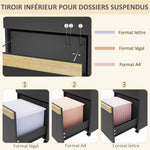 Caisson de bureau à roulettes avec 2 tiroirs coulissants trieur à dossiers 48 x 40 x 59,5 cm noir