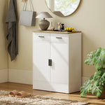 Buffet, meuble de rangement avec 2 portes, 2 tiroirs et étagère réglable, 68,6 x 35 x 90,3 cm, bois naturel et blanc