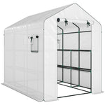 Serre de jardin 3 m² avec étagères 3 niveaux, PE renforcée 135 g/m² anti-UV, porte enroulable et fenêtres en maille