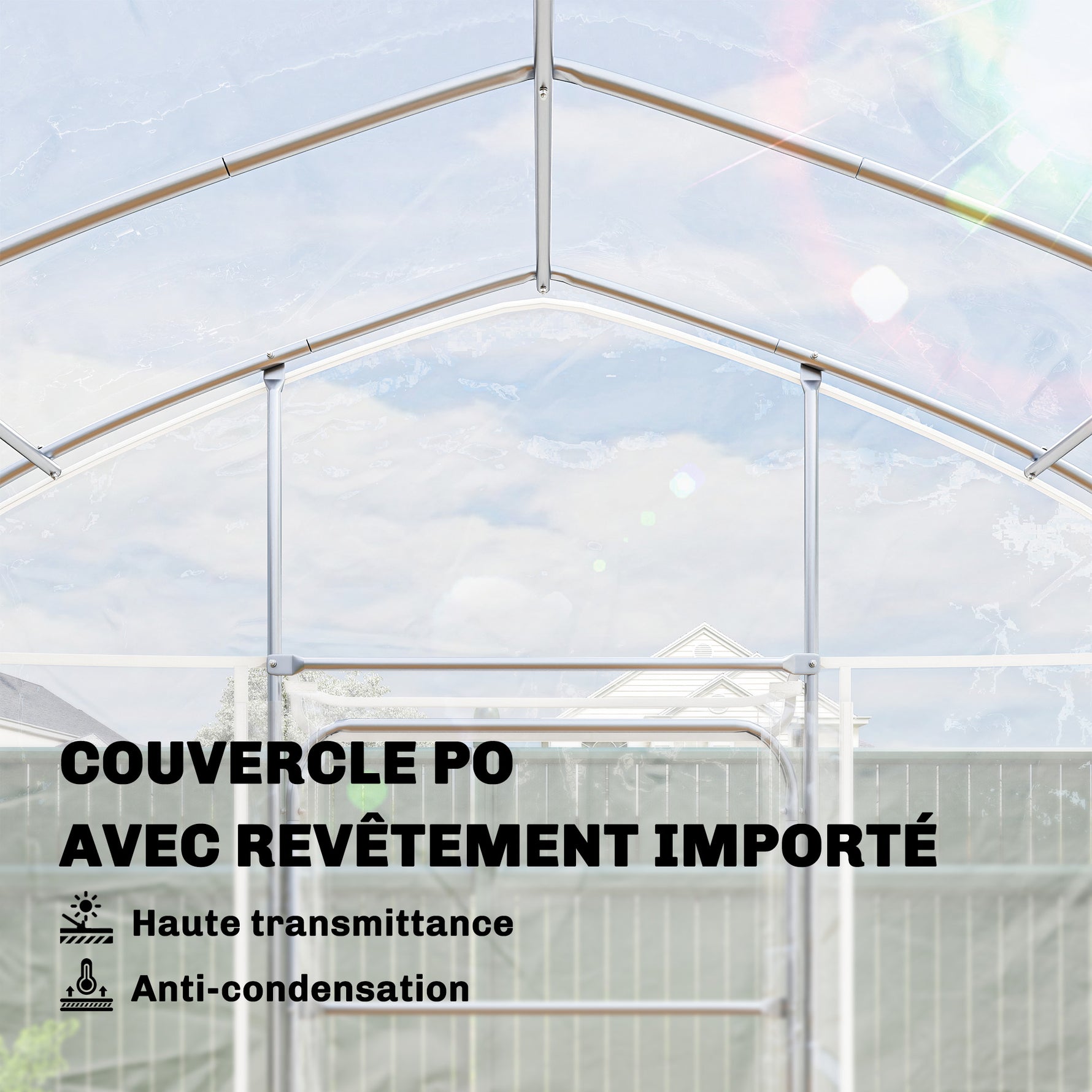 Serre Tunnel de Jardin 12m² Film PO Anti-goutte Acier Galvanisé 25mm Structure Renforcée 2 Portes Battantes Transparent