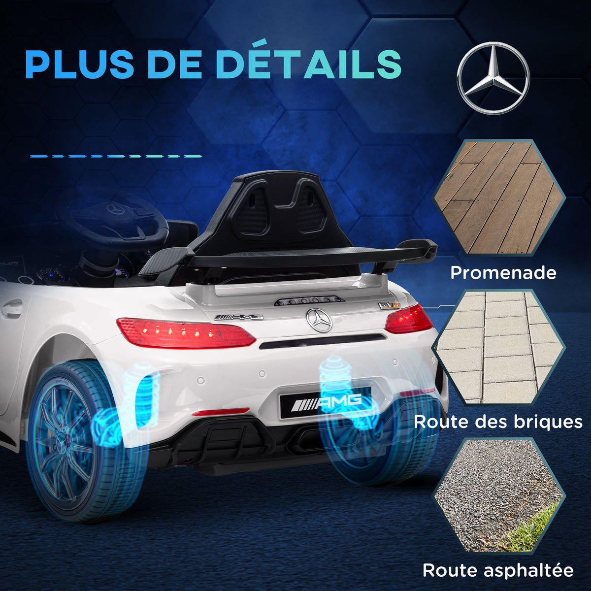 Voiture électrique enfants sous licence Mercedes-Benz AMG GTR 12V télécommande 2,4G max. 5 km/h 108 x 67 x 46 cm blanc