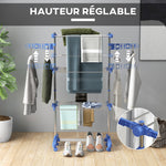 Séchoir à linge étendoir pliable ailes latérales utilisation intérieure et extérieure 3 niveaux 142 x 55 x 152 cm bleu