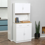 Buffet haut cuisine, armoire de cuisine, 4 portes, tiroir, plan de travail et étagères réglables, 80x40x180cm, blanc