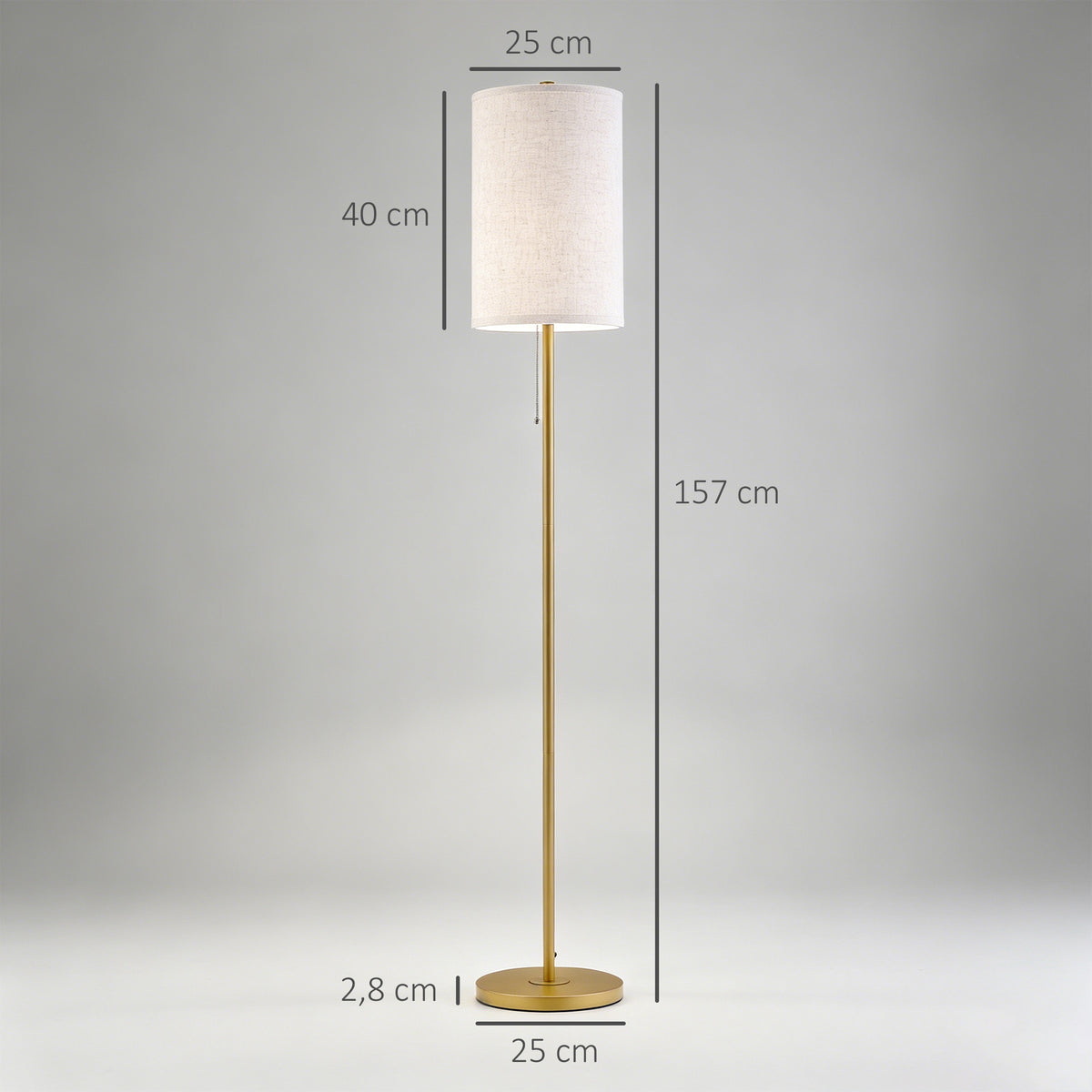 Lampadaire design 40 W max. piètement mât acier doré abat-jour lin crème dim. 25,5 x 25,5 x 157 cm doré et beige