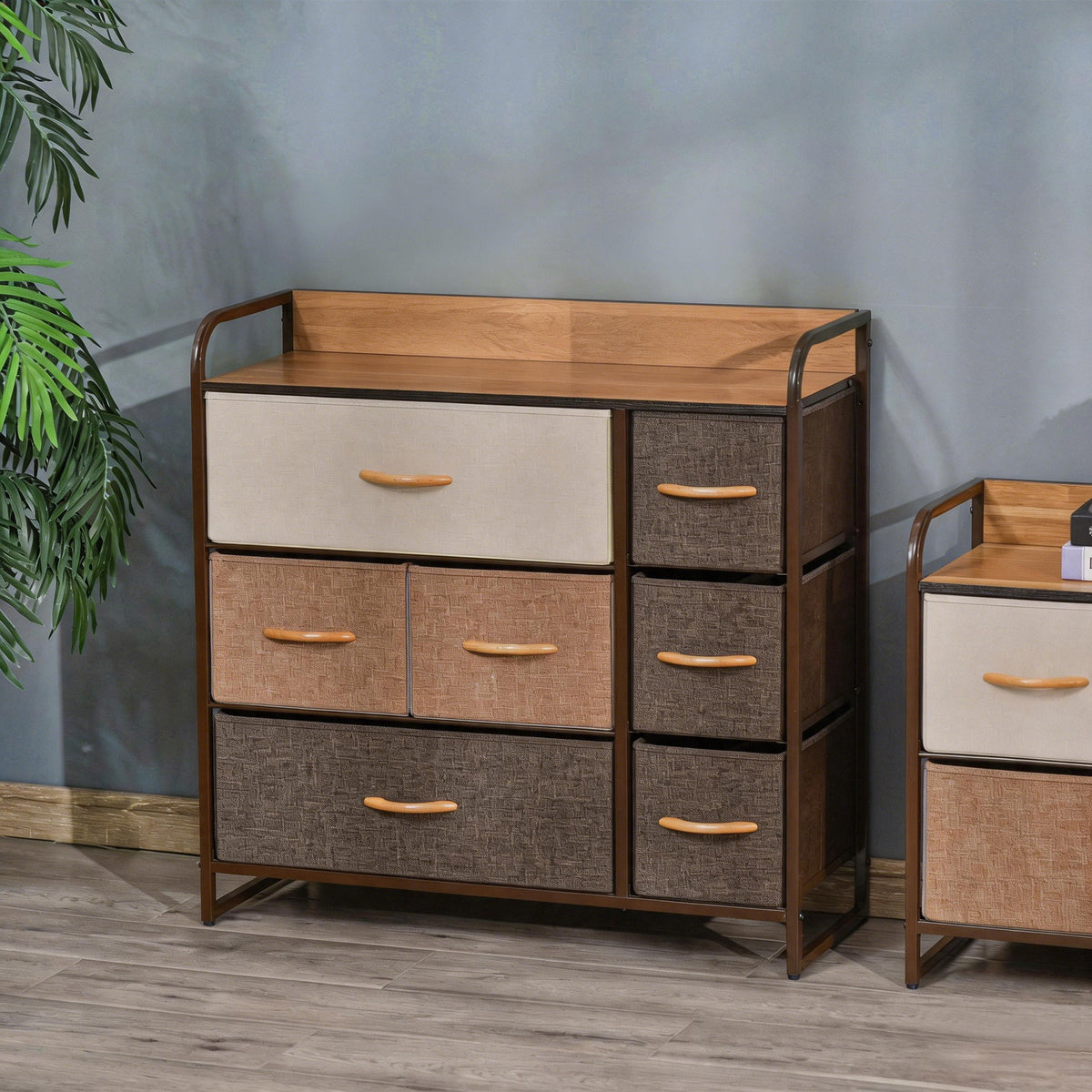 Commode 7 tiroirs meuble de rangement tiroir en tissu pliant - structure acier noir - 80L x 29l x 78,5H cm, multicolore