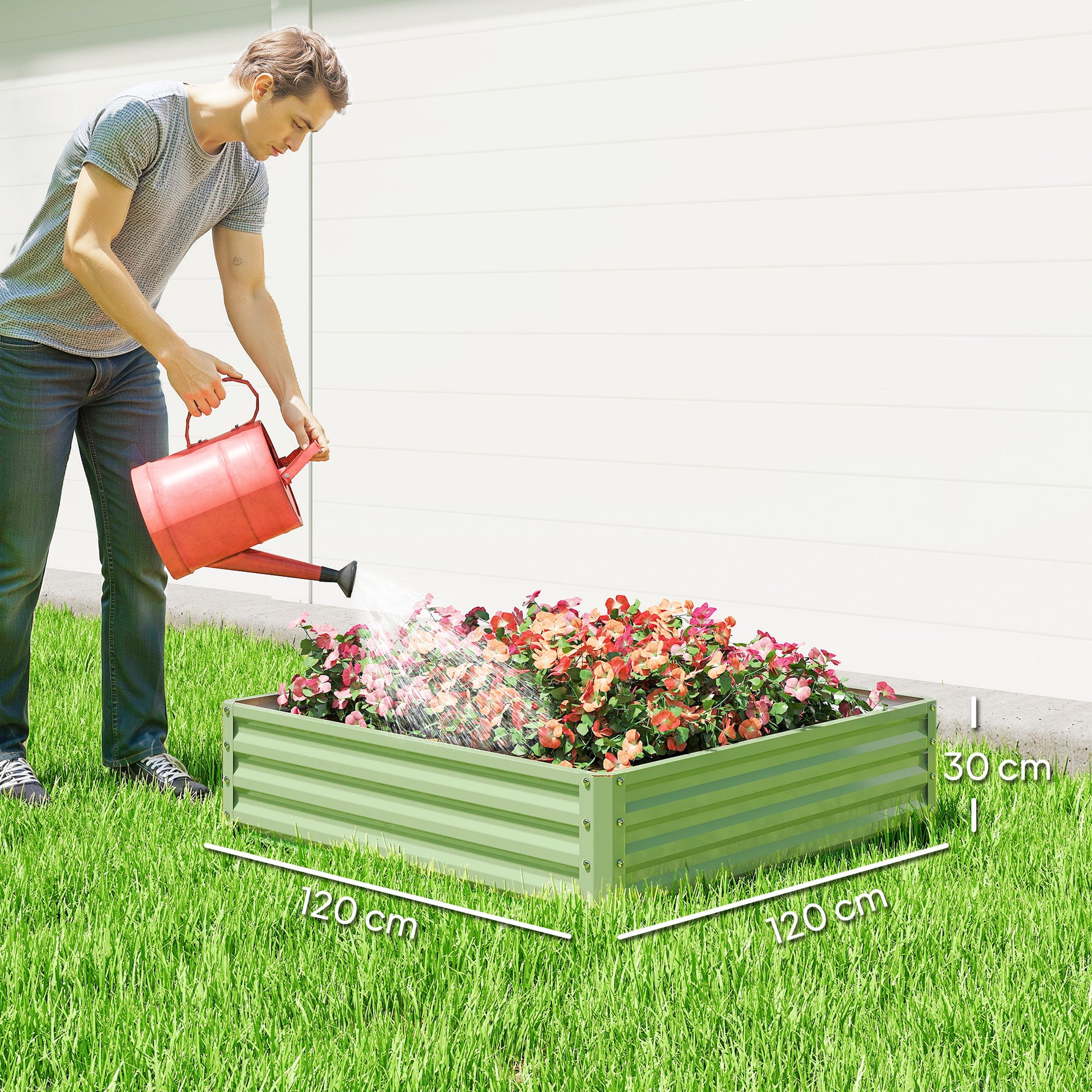 Carré potager de jardin potager surélevé, acier galvanisé, résistant à la rouille 120x120x30cm, vert clair