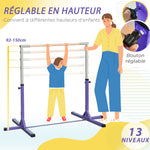 Turnreck für Kinder, höhenverstellbar in 13 Stufen von 92–150 cm, aus Stahl und Buchenholz, Trainings-Turnreck für Zuhause, rutschfest, einfach zu montieren, Violett