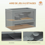 Cage pour hamsters souris petits rongeurs multi-équipements rampe plateformes toit ouvrant grillagé 60 x 35 x 42 cm gris
