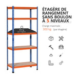 Étagère en métal de garage 5 niveaux capacité 1500 kg 80 x 40 x 182 cm bleu orange