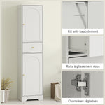 Armoire salle de bain haute meuble de rangement colonne avec placards tiroir et étagères réglables 40x29,5x170cm blanc