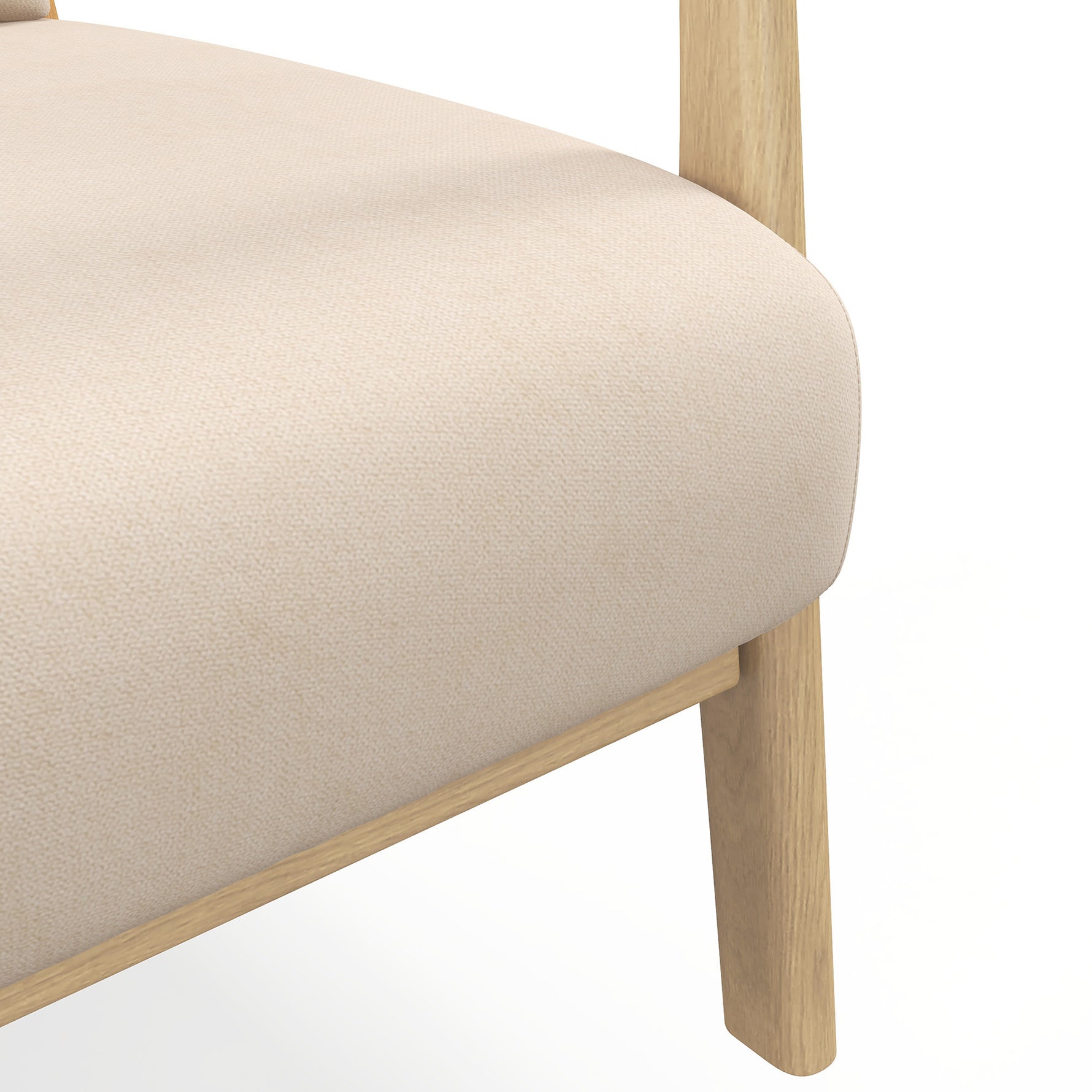 Fauteuil lounge - 3 coussins inclus - assise profonde - accoudoirs - structure bois hévéa - aspect velours beige