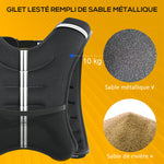 Gilet lesté de 10 kg, veste lestée, pour homme et femme, avec poche de rangement, tissu Oxford, sable métallique, noir