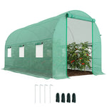 Serre tunnel de jardin 8 m², serre de jardin tunnel avec porte et 6 fenêtres, bâche PE 140 g/m² 400 x 200 x 200 cm vert