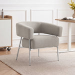 Fauteuil salon, fauteuil d'appoint rembourré en tissu aspect lin, dossier incurvé et accoudoirs, style moderne, marron