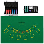 500-Chip Poker Case, 5 Denominations, 2 Decks of Cards, Playing Mat, Dealer Button, Blinds, Aluminum, 31x17x11.5cm, Silver