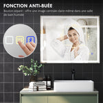 Miroir salle de bain LED bluetooth 80 x 100 cm interrupteur tactile lumière réglable 3 couleurs anti-buée mémoire argent