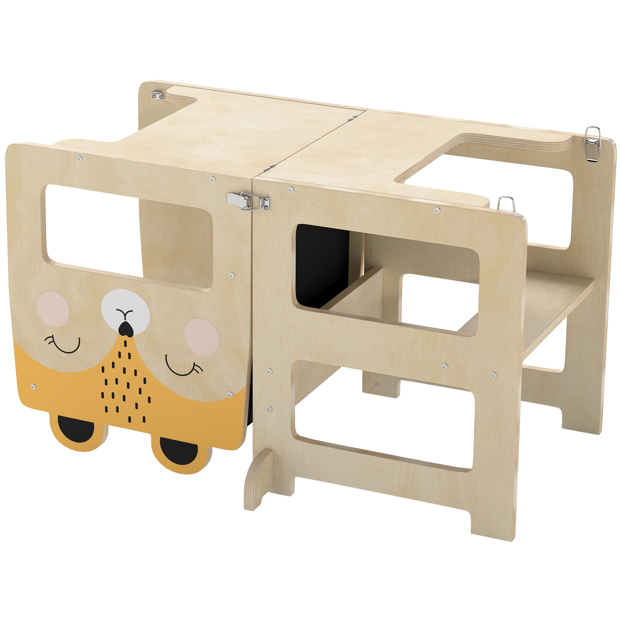 Tour Montessori pour enfants 2-5 ans avec tableau et table, en bois, 57x39x93 cm, couleur Bois