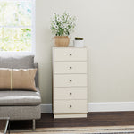 Commode 5 tiroirs, meuble de rangement haut et étroit, style moderne pour chambre à coucher, salon - 47x29x95cm, crème