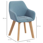 Lot de 2 chaises de salle à manger Fauteuil Assise rembourrée en tissu effet velours Pieds en bois, bleu
