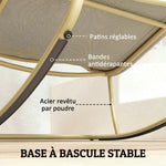 Fauteuil à Bascule Extérieur Coussin Moelleux 125cm Large 64cm en Acier et Textilène Beige et Doré