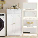 Meuble de salle de bain meuble de rangement avec 2 tiroirs double porte arquée étagères réglables 60x30x108cm blanc