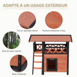 Buitenkattenhuis met terras, trap, dak, villa-nachthok, 77 x 50 x 73 cm bruin en rood