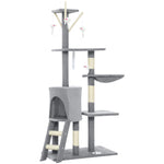 Albero per gatti, torre gioco stabile multi-livello con cuccia, 3 piattaforme e amaca, 60x35x134 cm, grigio