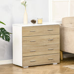 Commode Meuble de Rangement Style Contemporain 4 tiroirs 76 x 35 x 72 cm Blanc et Couleur Bois