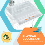 Cage à oiseaux sur roulettes avec étagère plateau amovible 2 bols perchoir acier inoxydable 51 x 51 x 153 cm blanc