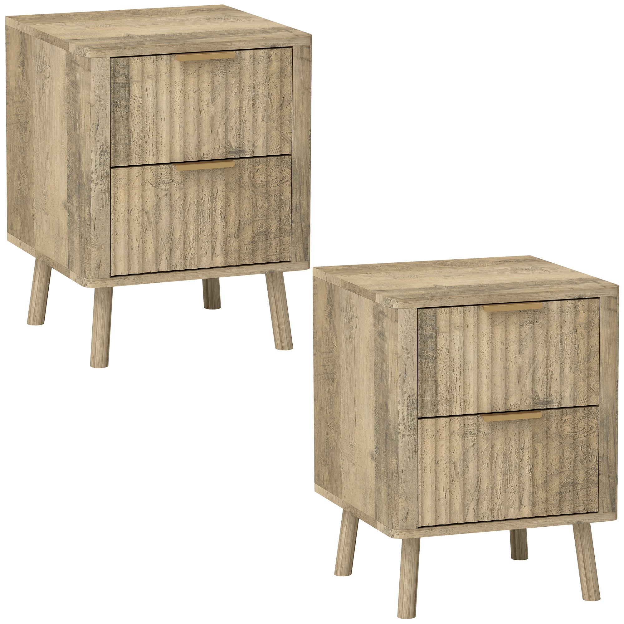 Set di 2 comodini con 2 cassetti scanalati per camera da letto, soggiorno, 40 x 40 x 53 cm, quercia